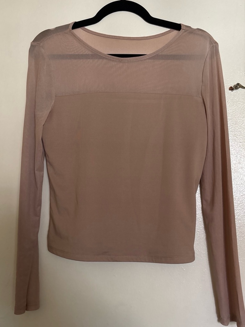 No Boundaries Long Sleeve Sheer Yoke Top - Taupe